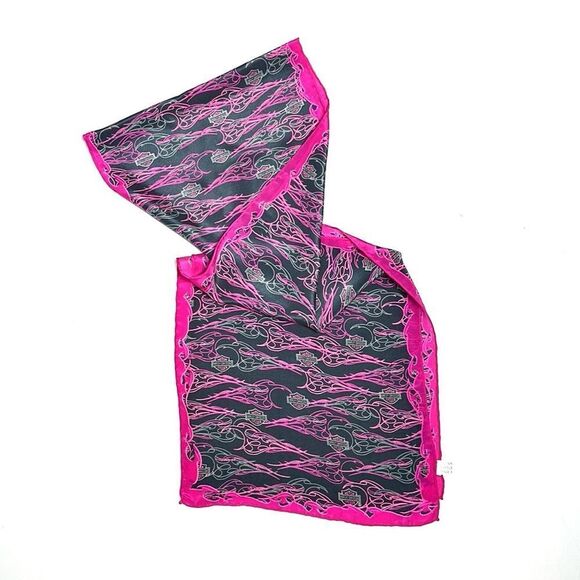 Harley Davidson Silk Scarf Magenta Charcoal Hand Rolled 11,5x58 inches - Picture 7 of 12